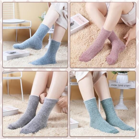 New 5 Pairs Fuzzy Soft Cozy Comfortable Socks for Women, Casual Sleep Comfy Sock - Picture 6 of 6